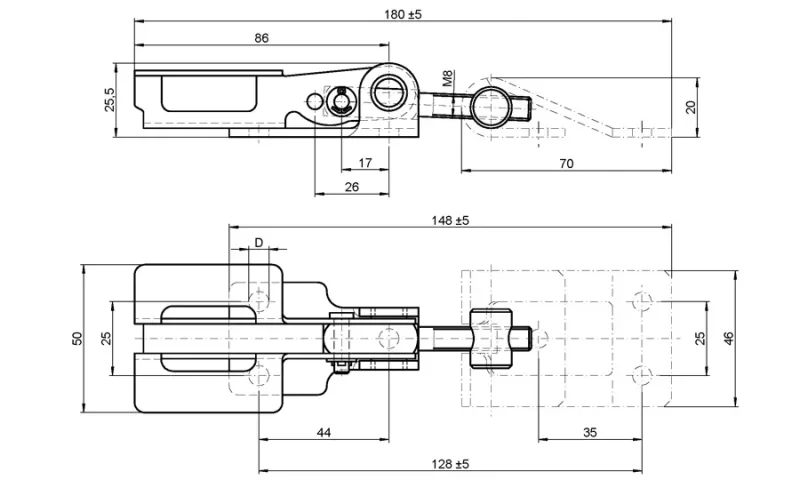 Serie 2500, Stahl verzinkt, farblos chromatiert, zum Anschweissen, ohne Befestigungsbohrungen, kurz, 34 mm, 180 mm