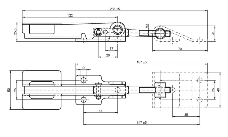 Serie 2500, Stahl verzinkt, farblos chromatiert, zum Anschweissen, ohne Befestigungsbohrungen, lang, 34 mm, 235 mm
